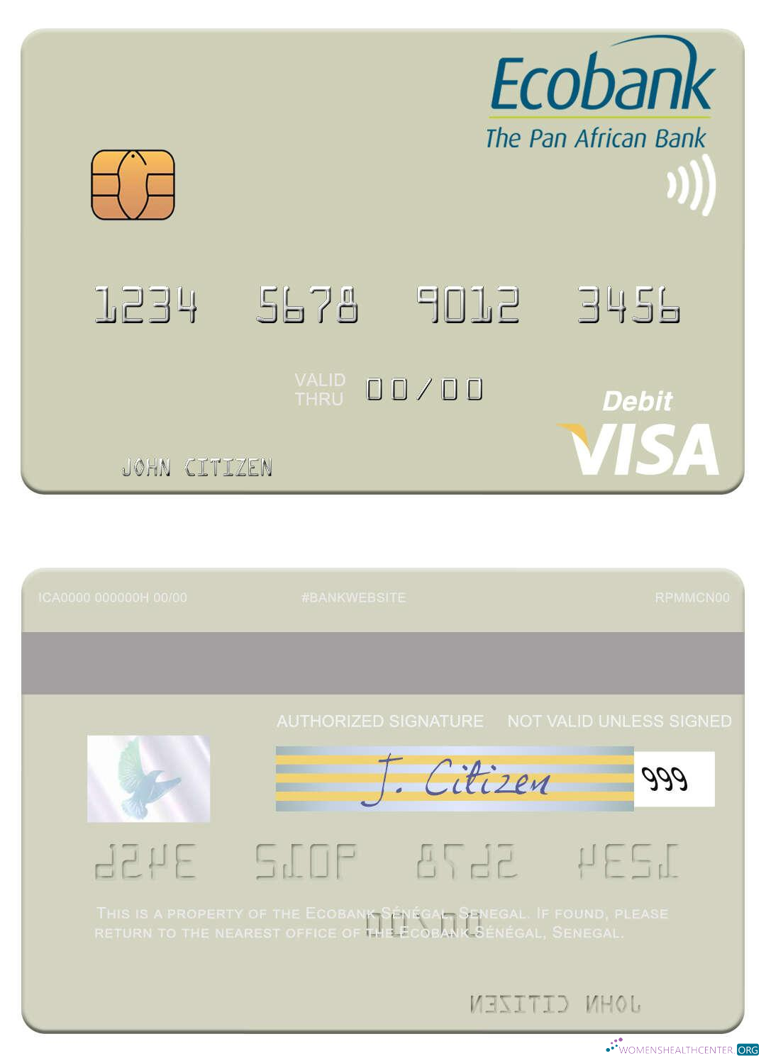 Download Senegal Ecobank Sénégal visa debit card Photoshop template